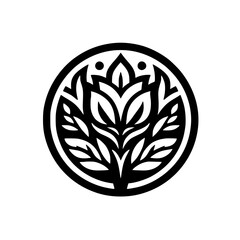 Black and White Floral Emblem Design in a Circle, Minimalist Logo for Branding