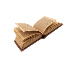 Open vintage book with yellowed pages and worn cover, showcasing text in antique style. book appears aged, evoking sense of history and nostalgia