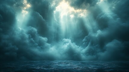 Obraz premium Sunbeam cascade through dark marine sky high resolution photo