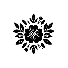 Black Floral Mandala Design on White Background