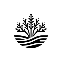 Modern Minimalist Logo: Tree Silhouette in Abstract Waves