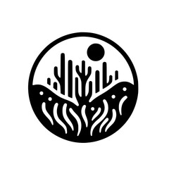 Minimalist Desert Landscape: Circle Silhouette Vector Design