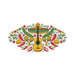 Illustration of a smiling cactus wearing a colorful sombrero celebrating Cinco de Mayo.