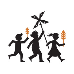 Windmill Kite Play On Green Field