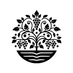 Elegant Grape Vine Logo: Black & White, Minimalist Design