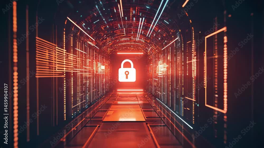 Aufkleber digital security padlock icon amidst abstract data processing in a virtual environment, security pad