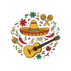 Illustration of a smiling cactus wearing a colorful sombrero celebrating Cinco de Mayo.