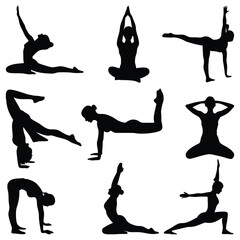 Yoga Pose Silhouettes Collection in Black Vector Style