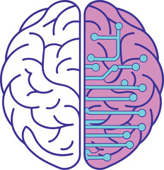 Vector Illustration of a Human Brain ? Half Organic, Half Artificial Concept