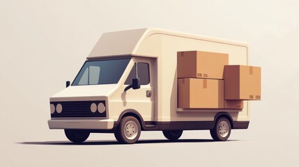 Delivery Van with Cardboard Boxes, Logistics and Transportation Concept