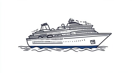 Obraz premium Cruise ship hand drawn outline doodle icon. Vacation and ship travel, marine travel and tour, delivery concept. Vector sketch illustration for print, web, mobile and infographics on white background.