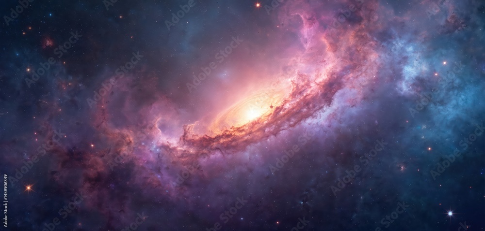 Leinwandbilder Abstract image galaxy with countless stars. Deep space illustration with light, nebula. Beautiful background design for tech, science projects. Fractal texture, motion element, modern artistic