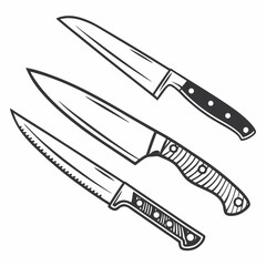 Kitchen knives vector icon set