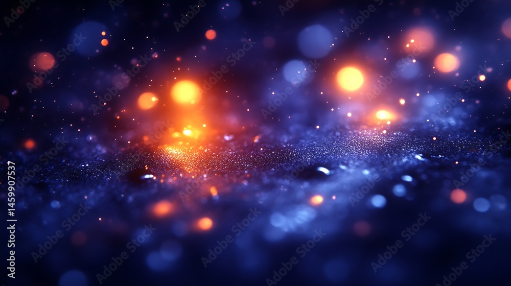 Wall mural glowing bokeh lights and floating sparks in a dark ethereal space