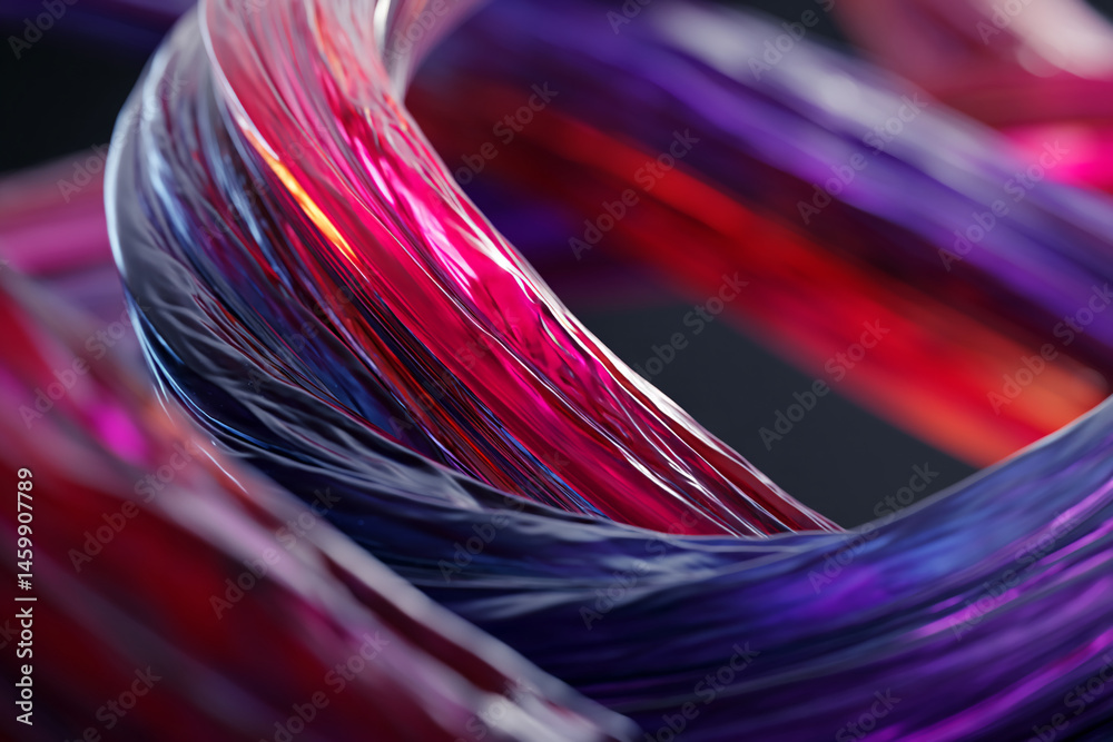 Aufkleber abstract image of swirling, glossy ribbons in shades of purple and red, creating a dynamic and vibra