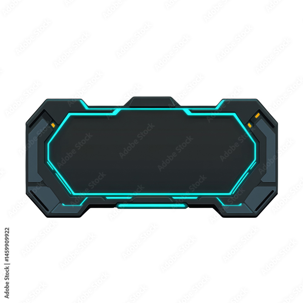 Poster futuristic black and blue interface panel with glowing elements design