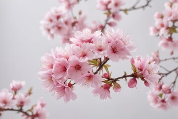 Obraz premium Delicate pink blossom, pristine white backdrop, blossom, close-up