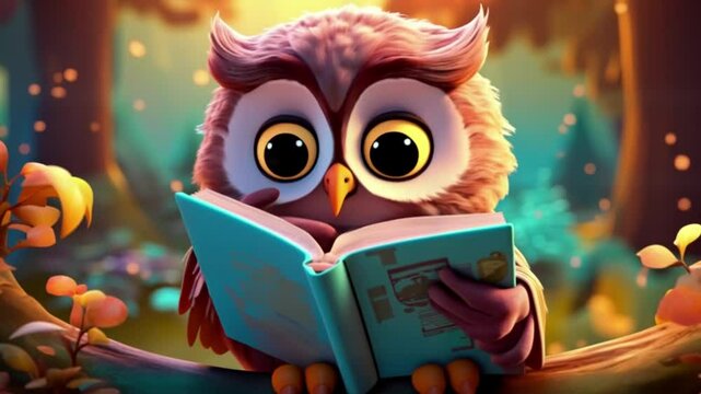 3D Eule liest ein Buch