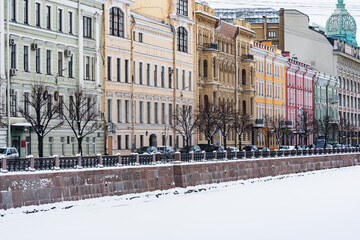 City street along the river. Saint Petersburg.