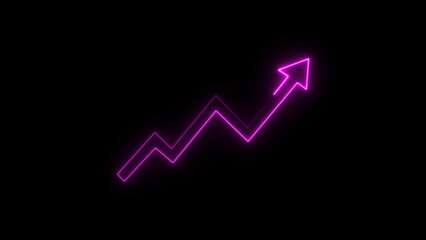abstract neon cyan and pink graph chart down arrow icon illustration, on black background, and 4k illustration.