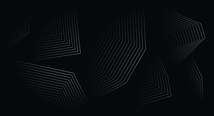 Dark Black Geometric Abstract Background with Elegant 3D Line Patterns and Modern Minimal Style for Luxury Design and Technology Presentations