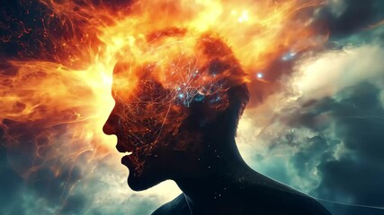 Massive energy explosion in digital art representing life overload and the complexity of human experience, Massive Energy Digital Life Overload Montage