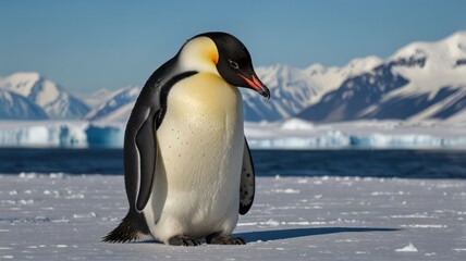 Fototapeta premium Emperor penguin on icy landscape