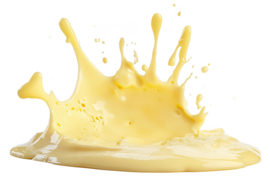 A vibrant splash of yellow liquid creating dynamic crown on a black isolated background shot close up - Powered by Adobe