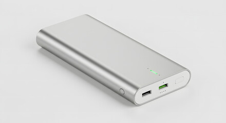 Silver Aluminum Portable Power Bank Charger