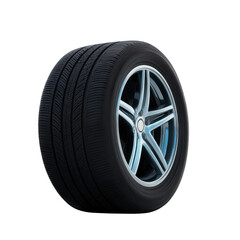 Obraz premium Sleek car tire with shiny alloy wheel, showcasing modern design and deep tread pattern, ideal for high performance vehicles. image highlights tire durability and style