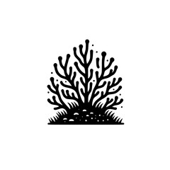 Stylized Black Coral Reef Illustration on White Background