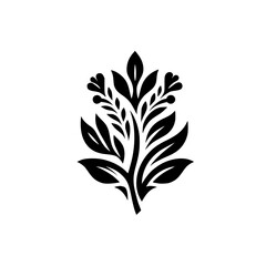 Elegant Black and White Botanical Illustration, Floral Ornament