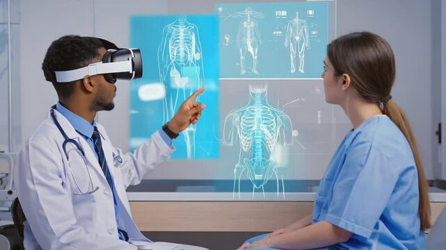 A doctor virtual reality headset transgender patient various gender procedures, future different patient after scenarios hormone therapy, transitions discussing doctor private, professional healthcare