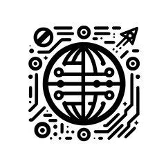 Fototapeta premium Global Network Icon: Digital Circuitry & World Symbol, Tech Design