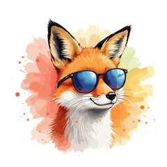 Fox wearing sunglasses with a charming expression on a transparent background, vector illustration, vector illustration