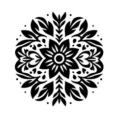 Floral Mandala Pattern in Black and White, Design Element