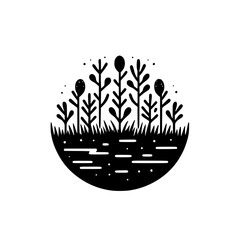 Black & White Botanical Illustration, Circle Composition