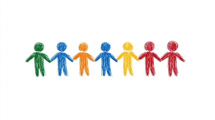 Unity and Diversity: Colorful People Holding Hands, Illustrating Harmony and Togetherness.