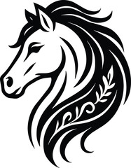 Elegant Horse Head Silhouette with Floral Ornament