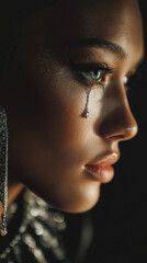 Portrait of a young woman, fashion photo, diamond tears