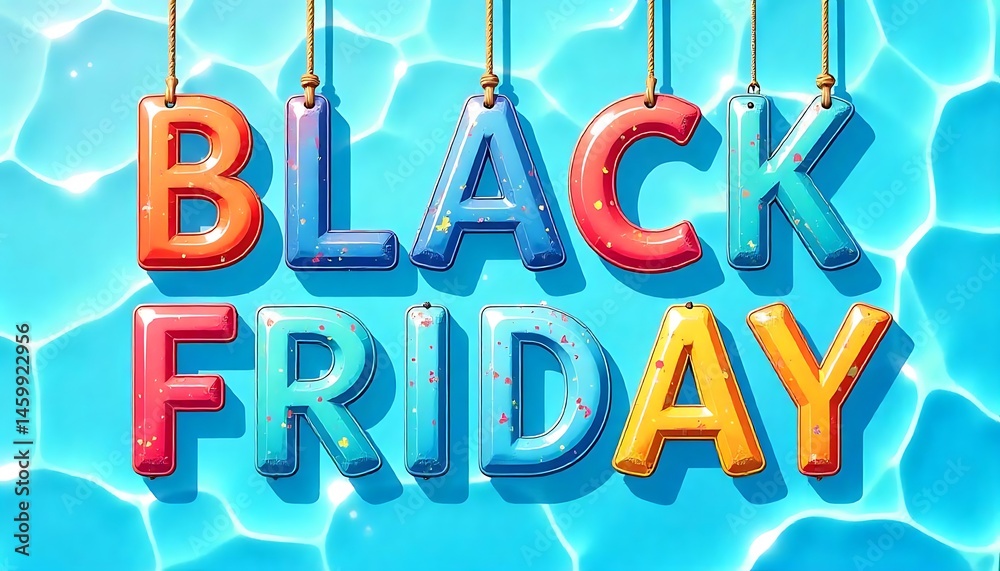 Fototapete illustration of the text black friday with each letter painted in a different swimming pool colour, 