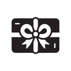 Gift Card Icon – Minimalist Black Design with White Ribbon for E-Commerce and Shopping

