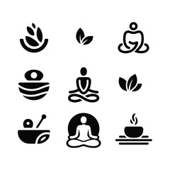 Yoga and Spa Symbols Set – Black and White Vector Logotypes for Wellness Branding