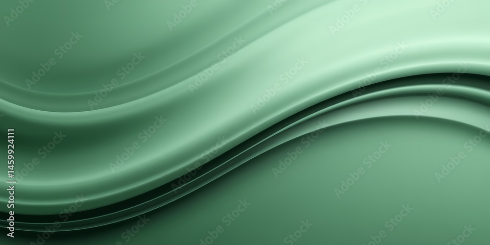 Poster a soft green abstract background with flowing curves and gentle shadows creating depth effect