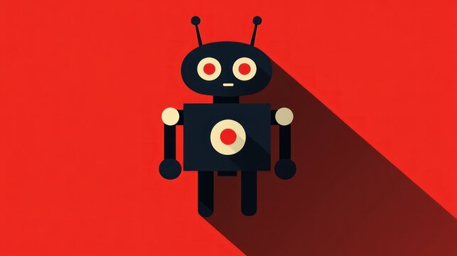 Retro Robot Illustration on Red Background