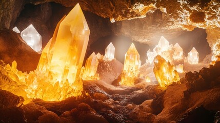 Crystal formations within a subterranean cave.