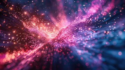 Abstract picture colorful light particle with digital technology style design connecting become dynamic of electric wave movement represent about flowing of data or structure of network system. AIG53.