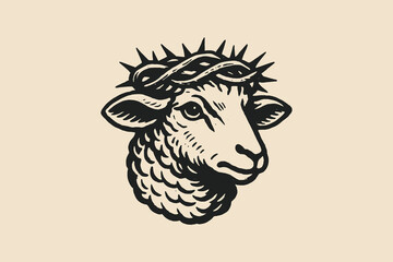 lamb with crown of thorns, vintage engraving emblem style