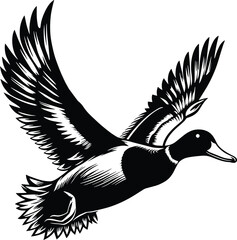 Mallard Duck in Flight - Retro Style