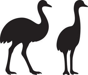 Emu birds silhouette icon set vector art illustration 